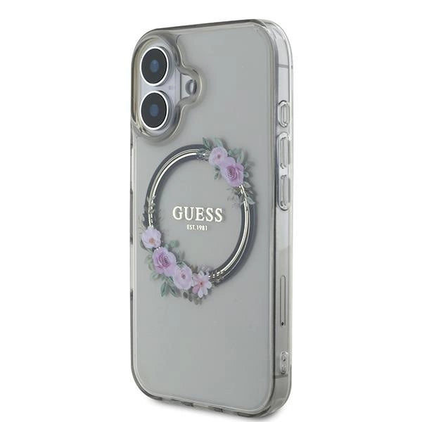 Guess IML Flowers Wreath MagSafe-hylster til iPhone 16 - sort