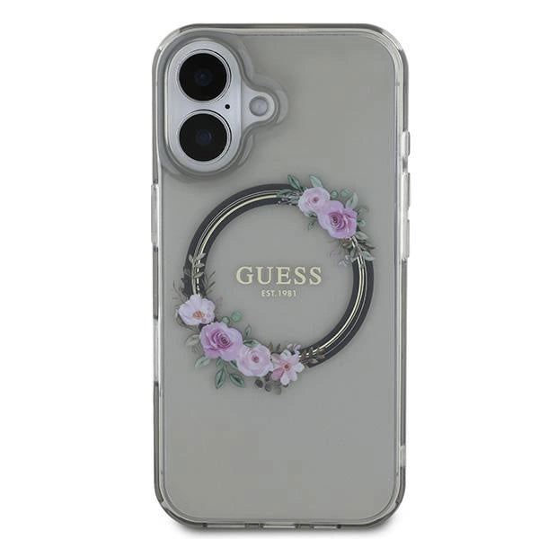 Guess IML Flowers Wreath MagSafe-hylster til iPhone 16 - sort