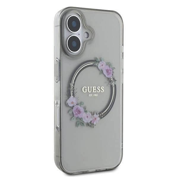 Guess IML Flowers Wreath MagSafe-hylster til iPhone 16 - sort