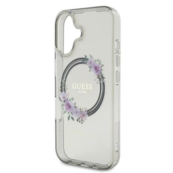 Guess IML Flowers Wreath MagSafe-hylster til iPhone 16 - sort