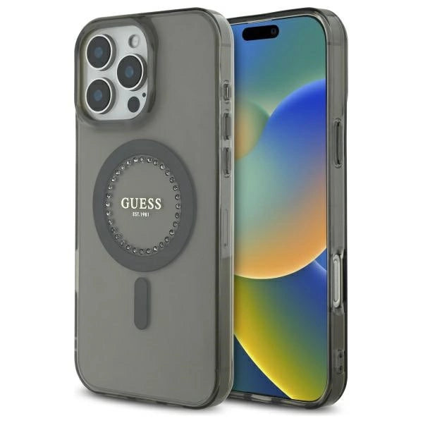 Guess IML Rhinestones MagSafe Case til iPhone 16 Pro Max - sort