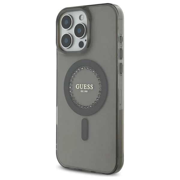 Guess IML Rhinestones MagSafe Case til iPhone 16 Pro Max - sort