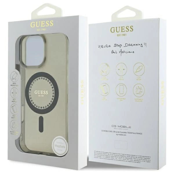 Guess IML Rhinestones MagSafe Case til iPhone 16 Pro Max - sort