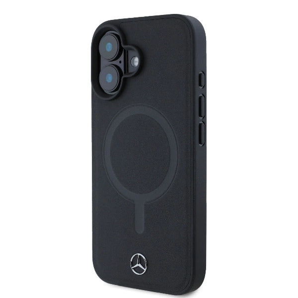 Mercedes Plain Smooth Leather MagSafe iPhone 16 Case - sort
