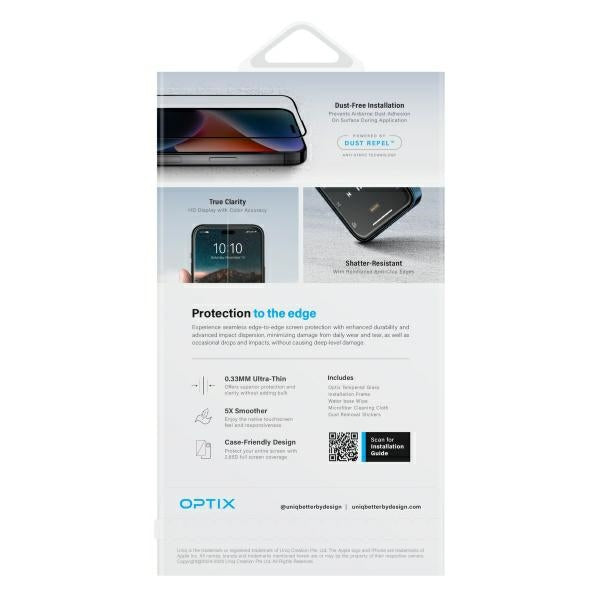Uniq Optix Matte hærdet glas med applikator til iPhone 16