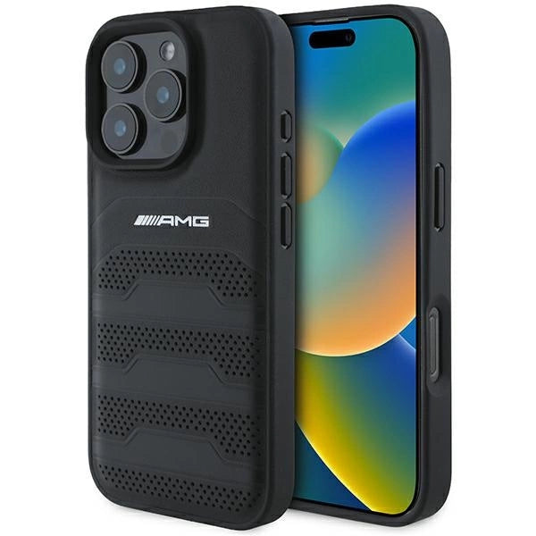 AMG læder Debossed Lines sort logo iPhone 16 Pro Max Case - sort