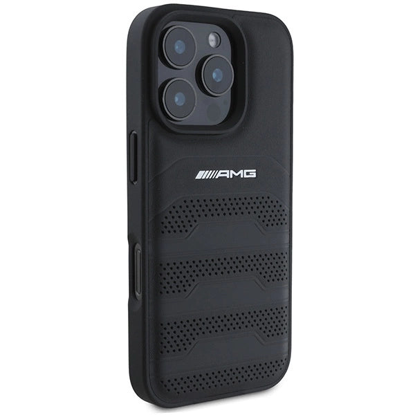 AMG læder Debossed Lines sort logo iPhone 16 Pro Max Case - sort