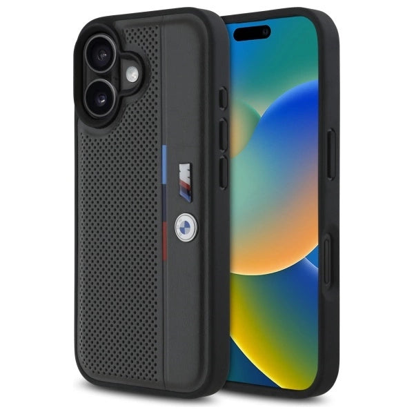 BMW M perforeret Tricolor Detail Line iPhone 16 Case - mørk grå