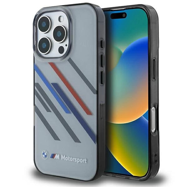BMW Motosport IML Random Stripes iPhone 16 Pro Max Case - Grå