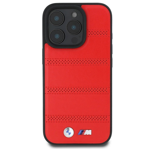 BMW M perforeret og syet linje MagSafe-kasse til iPhone 16 Pro - rød