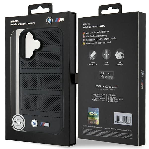 BMW M perforeret og syet linje MagSafe-foder for iPhone 16 - sort