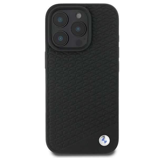BMW Signature læder Diamond Metal Logo MagSafe Case til iPhone 16 Pro Max - sort