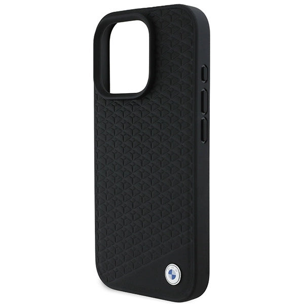 BMW Signature læder Diamond Metal Logo MagSafe Case til iPhone 16 Pro Max - sort