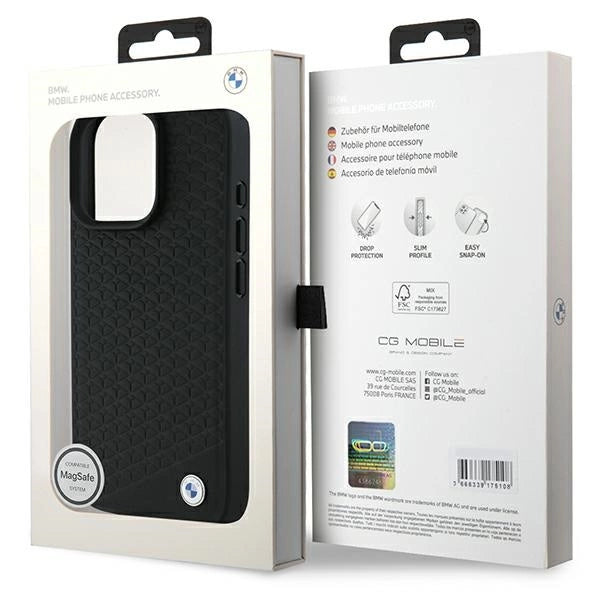 BMW Signature læder Diamond Metal Logo MagSafe Case til iPhone 16 Pro Max - sort