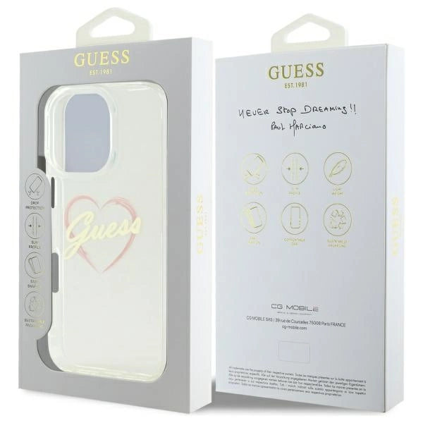 Guess IML Heart Case til iPhone 16 Pro - Gennemsigtig