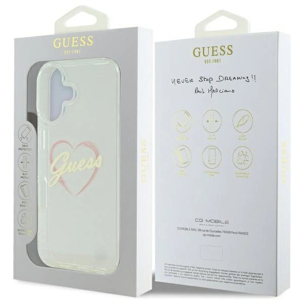 Guess IML Heart Case til iPhone 16 plus - Gennemsigtig