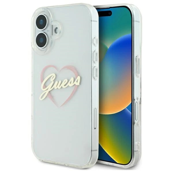 Gæt IML Heart iPhone 16 Case - gennemsigtigt