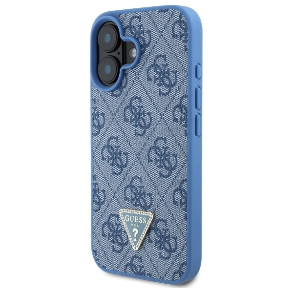 Guess læder Metal Logo Strass Crossbody Case til iPhone 16 - Blå