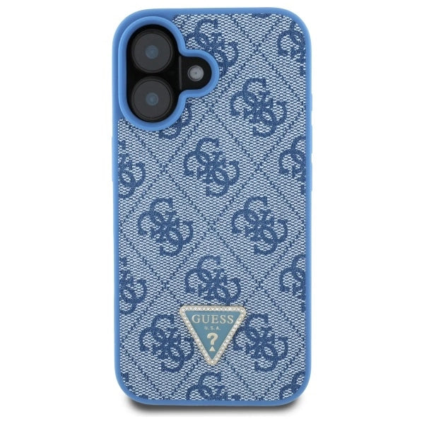 Guess læder Metal Logo Strass Crossbody Case til iPhone 16 - Blå