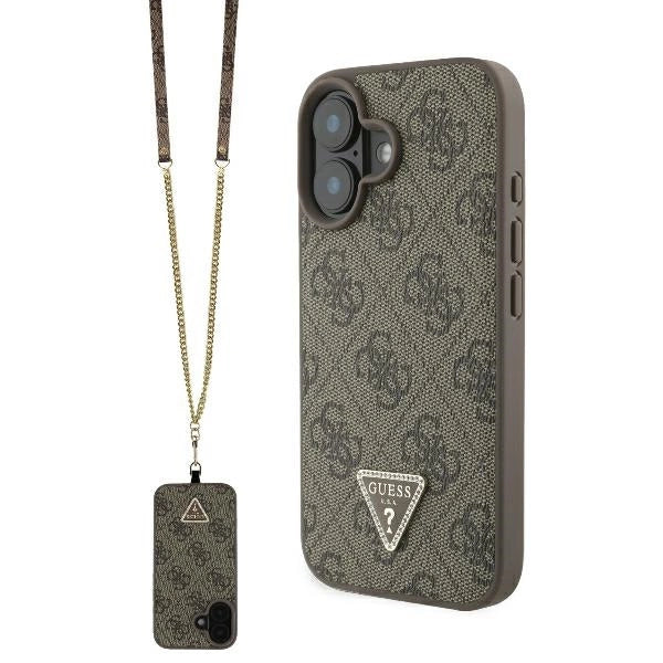 Guess lædermetall Logo Strass Crossbody Case til iPhone 16 - Brown