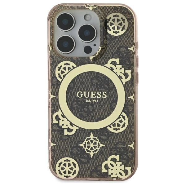 Guess IML Peony på 4G Baggrunds MagSafe Case til iPhone 16 Pro - Brunt
