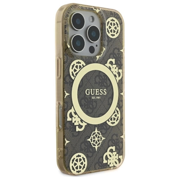 Guess IML Peony på 4G Baggrunds MagSafe Case til iPhone 16 Pro - Brunt
