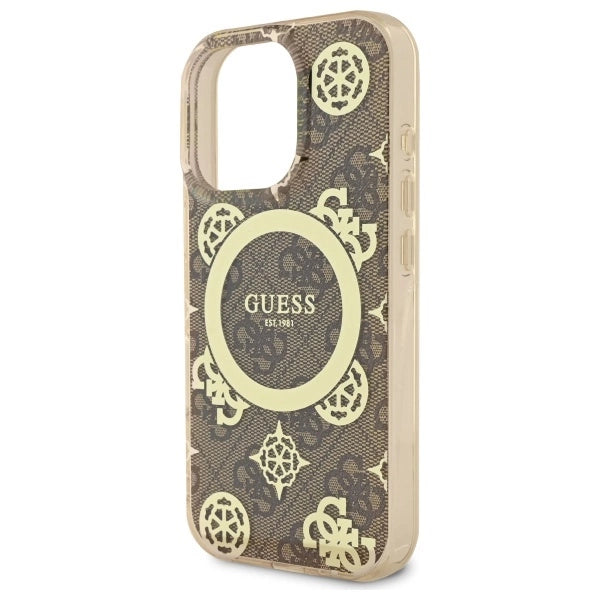 Guess IML Peony på 4G Baggrunds MagSafe Case til iPhone 16 Pro - Brunt