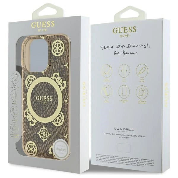 Guess IML Peony på 4G Baggrunds MagSafe Case til iPhone 16 Pro - Brunt