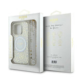 Guess IML Flowers Allover Electro med Perle Strap MagSafe-foder for iPhone 16 Pro - hvid