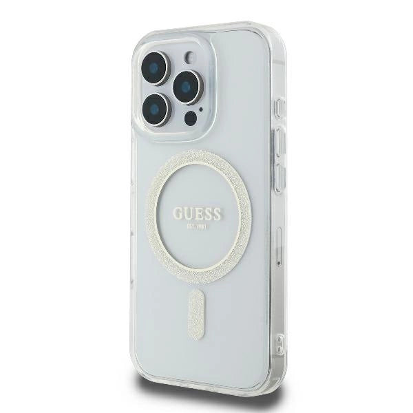 Guess GUHMP16LHFGERET iPhone 16 Pro 6.3" gennemsigtige hardcase IML Glitter Circle MagSafe