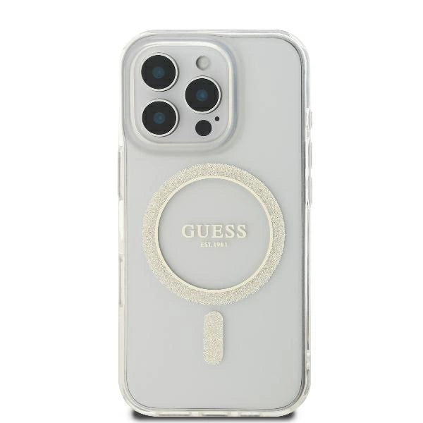 Guess GUHMP16LHFGERET iPhone 16 Pro 6.3" gennemsigtige hardcase IML Glitter Circle MagSafe