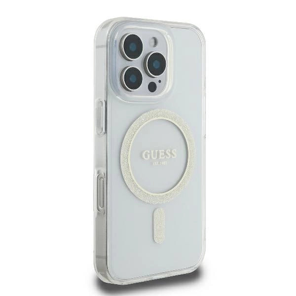 Guess GUHMP16LHFGERET iPhone 16 Pro 6.3" gennemsigtige hardcase IML Glitter Circle MagSafe