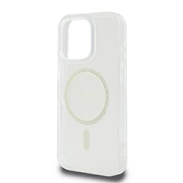 Guess GUHMP16LHFGERET iPhone 16 Pro 6.3" gennemsigtige hardcase IML Glitter Circle MagSafe