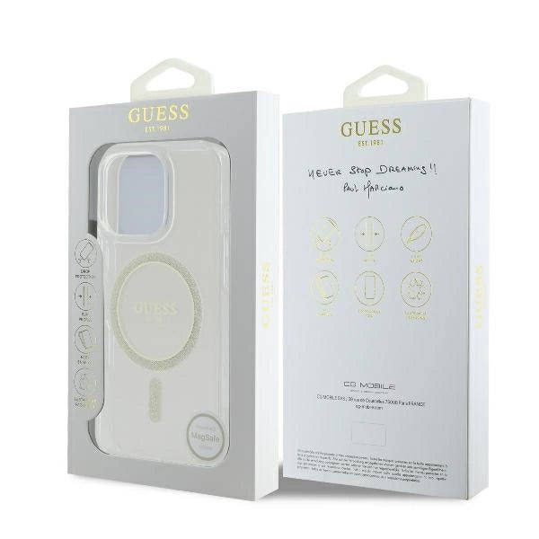 Guess GUHMP16LHFGERET iPhone 16 Pro 6.3" gennemsigtige hardcase IML Glitter Circle MagSafe