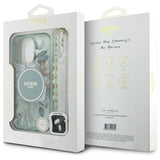 Guess IML Flowers With Pearl Strap MagSafe-foder for iPhone 16 Pro - grøn