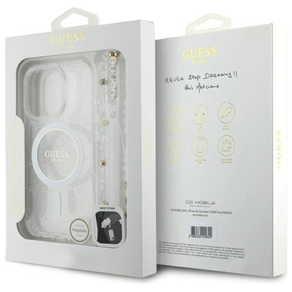 Gæt IML Glitter med Pearl Strap MagSafe iPhone 16 Pro Case - klar