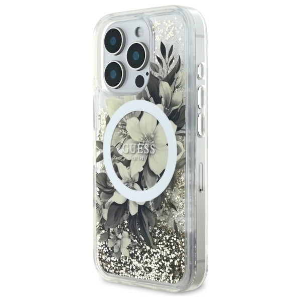 Guess Flydende Glitter Flower MagSafe iPhone 16 Pro Case - Beige