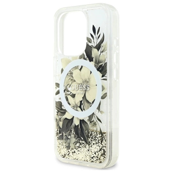Guess Flydende Glitter Flower MagSafe iPhone 16 Pro Case - Beige