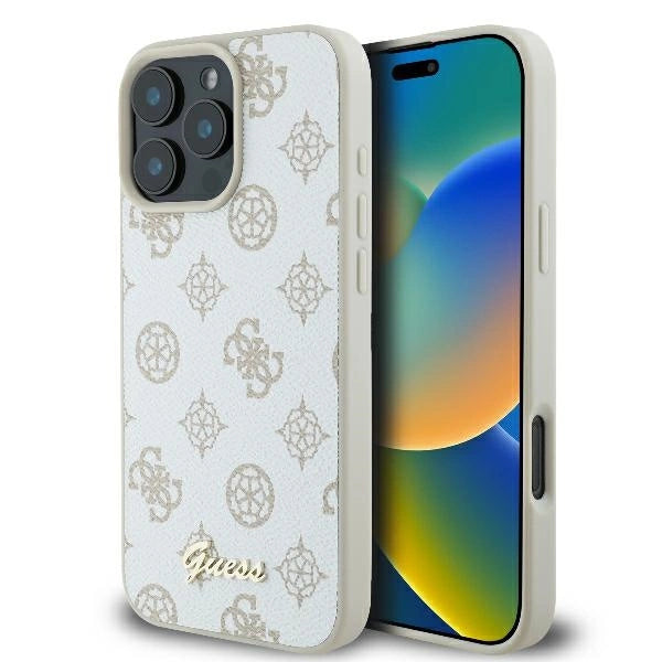 Guess Peony Script Logo MagSafe iPhone 16 Pro Case - Hvid