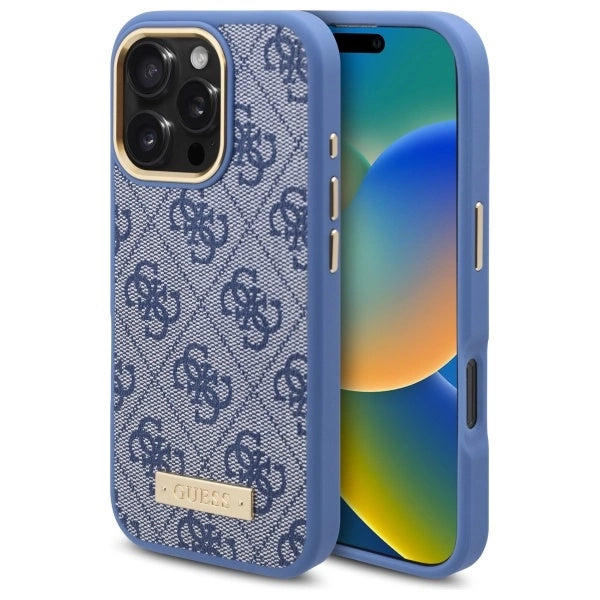 Guess 4G Logo Plate MagSafe Case til iPhone 16 Pro - Blå