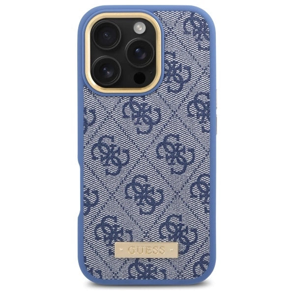 Guess 4G Logo Plate MagSafe Case til iPhone 16 Pro - Blå