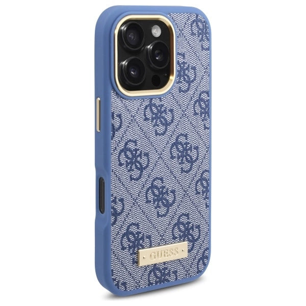 Guess 4G Logo Plate MagSafe Case til iPhone 16 Pro - Blå