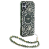Guess IML Flowers Allover Electro med Perle Strap MagSafe-foder for iPhone 16 Plus - grøn