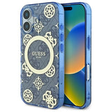 Guess IML Peony On 4G Baggrunds MagSafe-fodral til iPhone 16 - blå