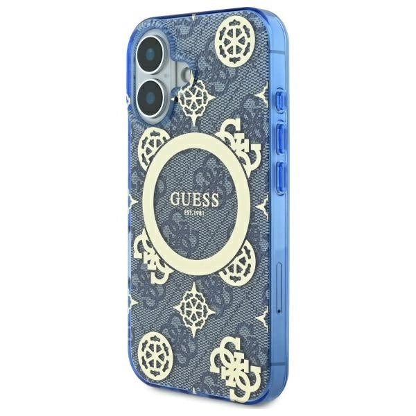 Guess IML Peony On 4G Baggrunds MagSafe-fodral til iPhone 16 - blå