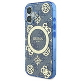 Guess IML Peony On 4G Baggrunds MagSafe-fodral til iPhone 16 - blå