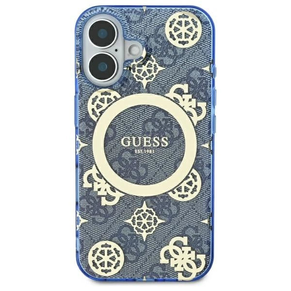 Guess IML Peony On 4G Baggrunds MagSafe-fodral til iPhone 16 - blå