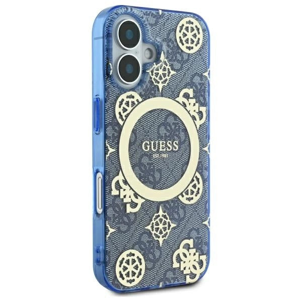 Guess IML Peony On 4G Baggrunds MagSafe-fodral til iPhone 16 - blå
