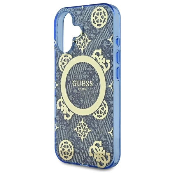 Guess IML Peony On 4G Baggrunds MagSafe-fodral til iPhone 16 - blå