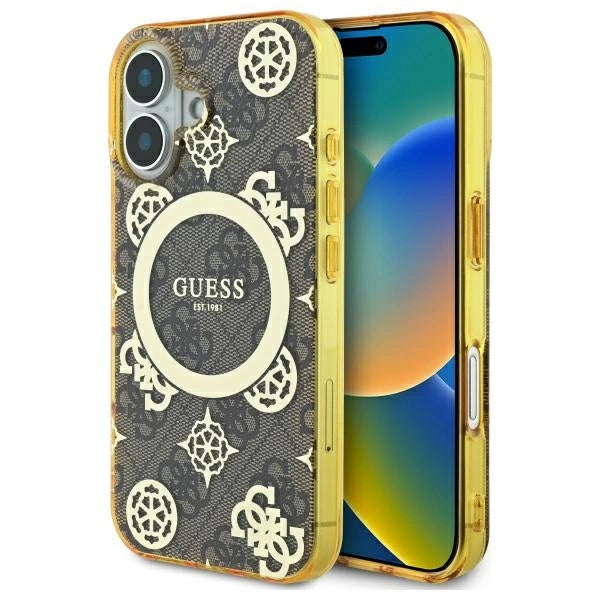 Gæt IML Peony på 4G Baggrund MagSafe iPhone 16 Case - Brown